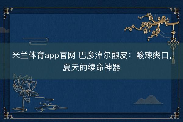 米兰体育app官网 巴彦淖尔酿皮:酸辣爽口,夏天的续命神器