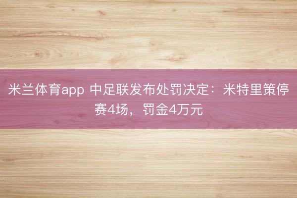 米兰体育app 中足联发布处罚决定:米特里策停赛4场,罚金4万元