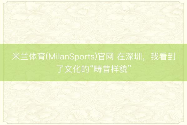 米兰体育(MilanSports)官网 在深圳，我看到了文化的“畴昔样貌”